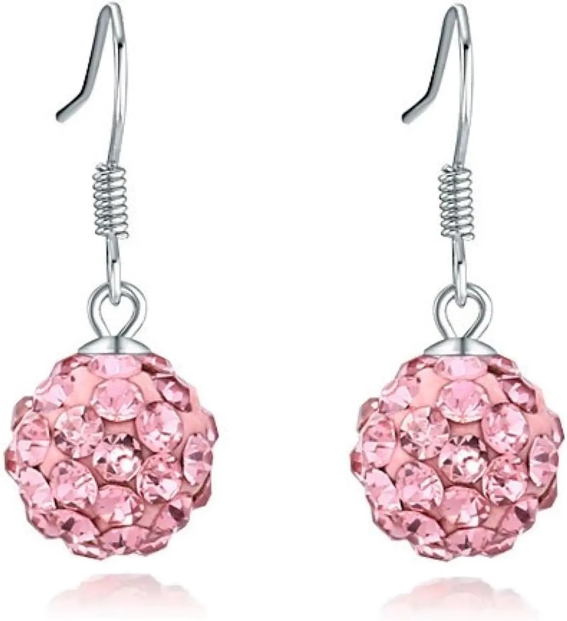 Red/Beige/Violet/Black/White/Pink Crystal Disco Ball Clay Beads Shamballa Long Tassel Dangle Earrings, 925 Sterling Silver Drop Threader Hook Earrings for Women, 8MM