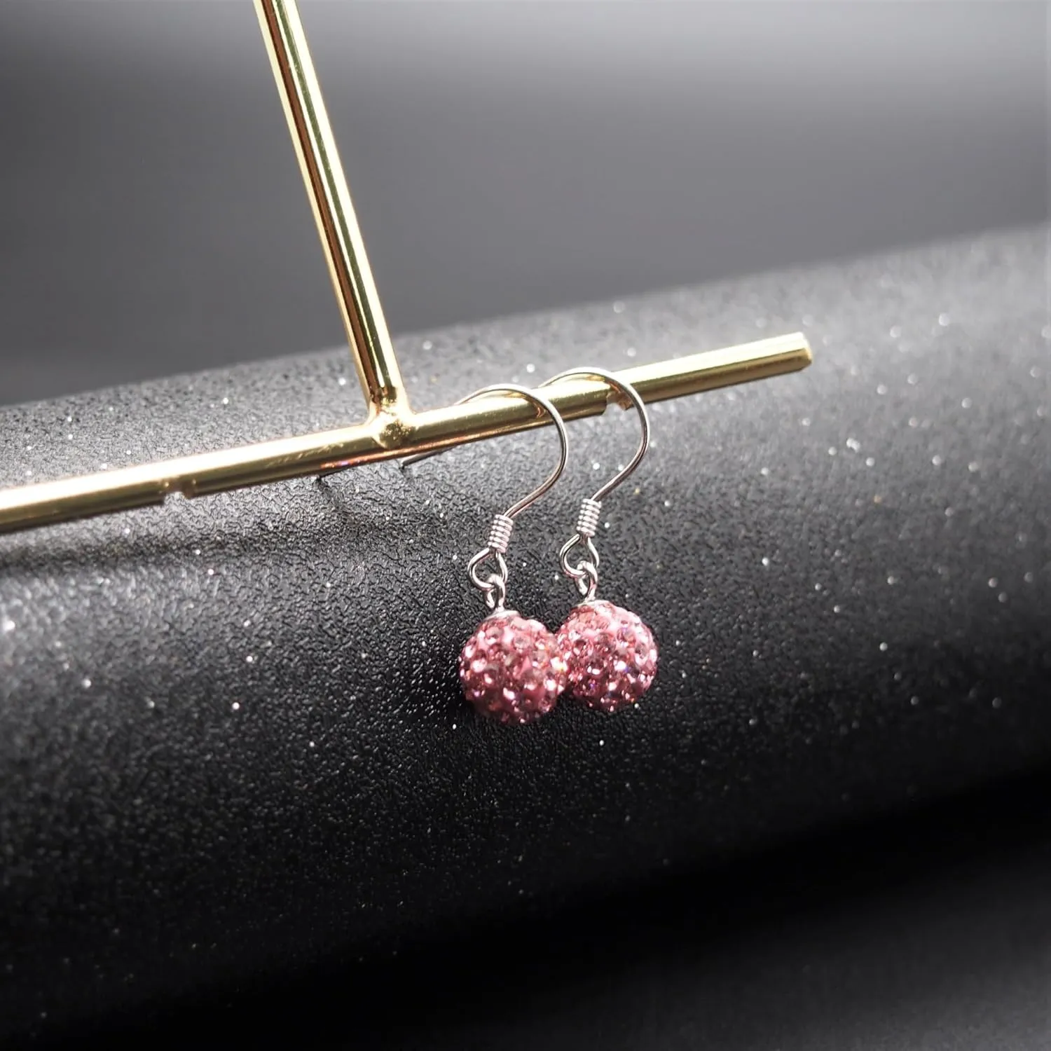 Red/Beige/Violet/Black/White/Pink Crystal Disco Ball Clay Beads Shamballa Long Tassel Dangle Earrings, 925 Sterling Silver Drop Threader Hook Earrings for Women, 8MM