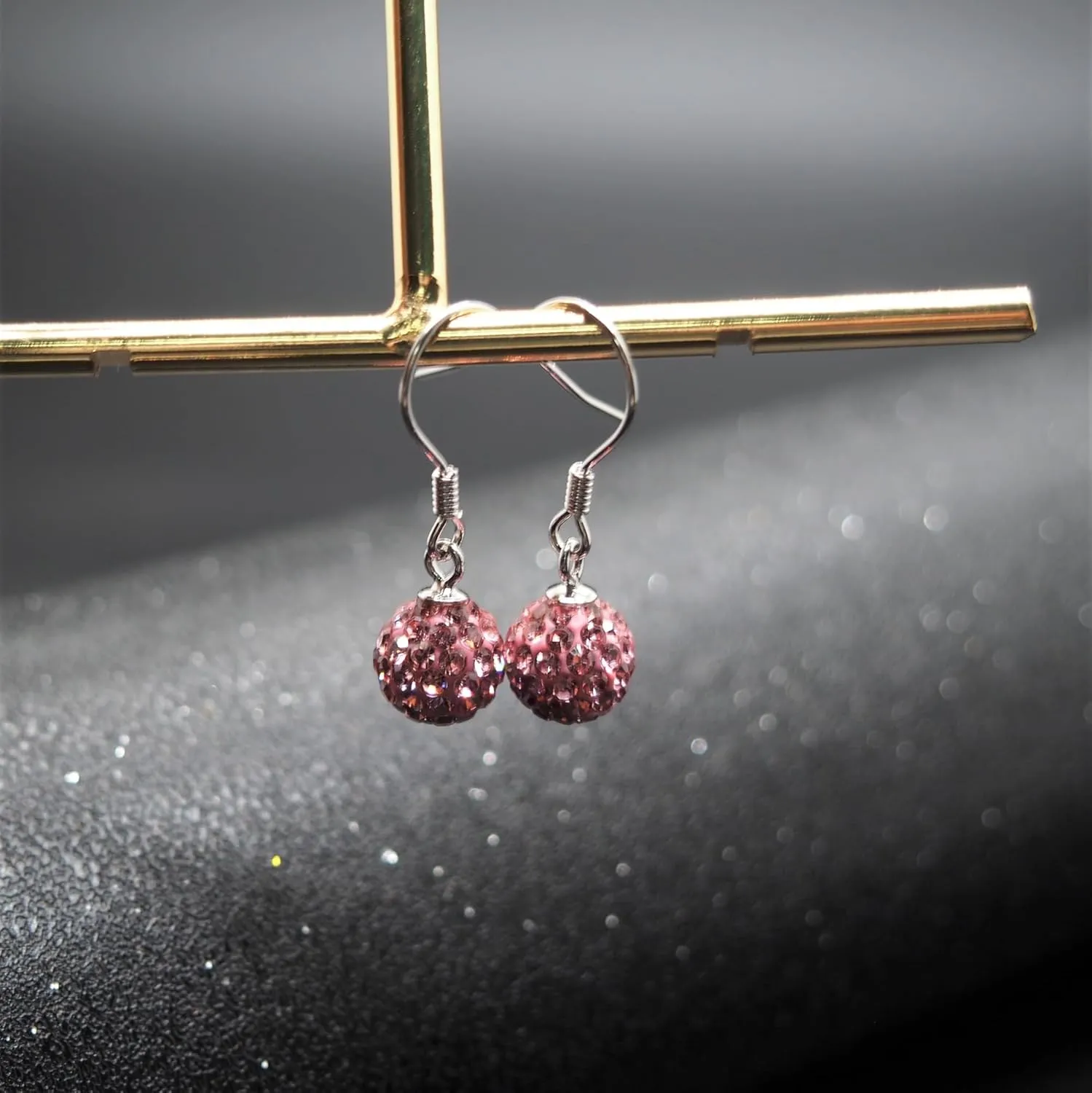 Red/Beige/Violet/Black/White/Pink Crystal Disco Ball Clay Beads Shamballa Long Tassel Dangle Earrings, 925 Sterling Silver Drop Threader Hook Earrings for Women, 8MM