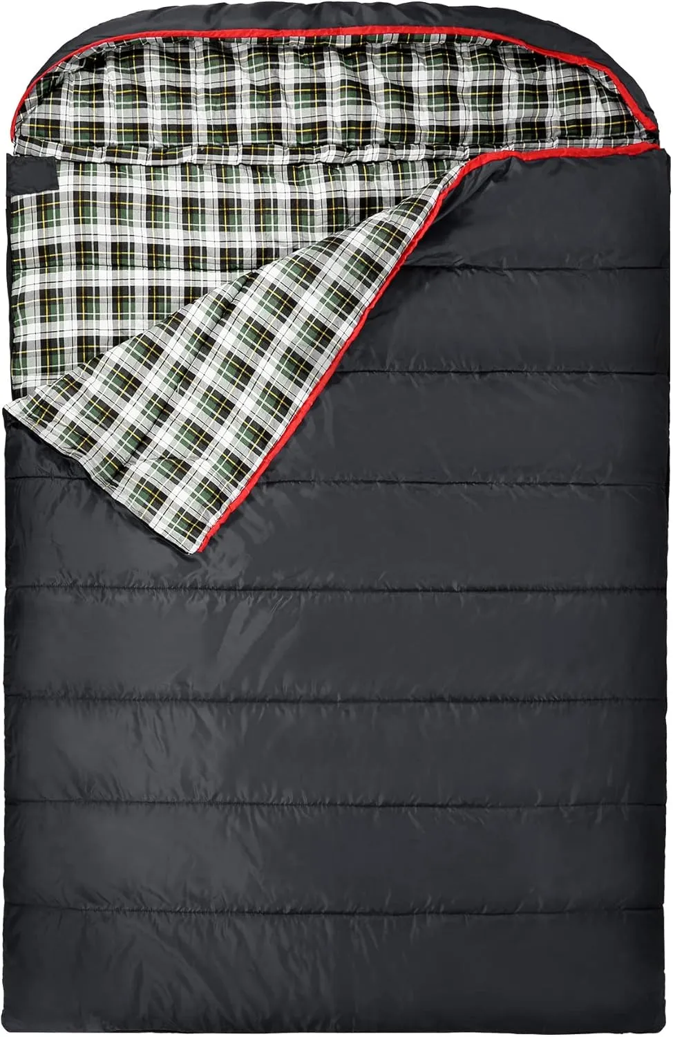 REDCAMP Cotton Double Sleeping Bag for Adults, 2 Person Cold Weather Queen Size Flannel Sleeping Bags for Camping, Black/Navy Blue