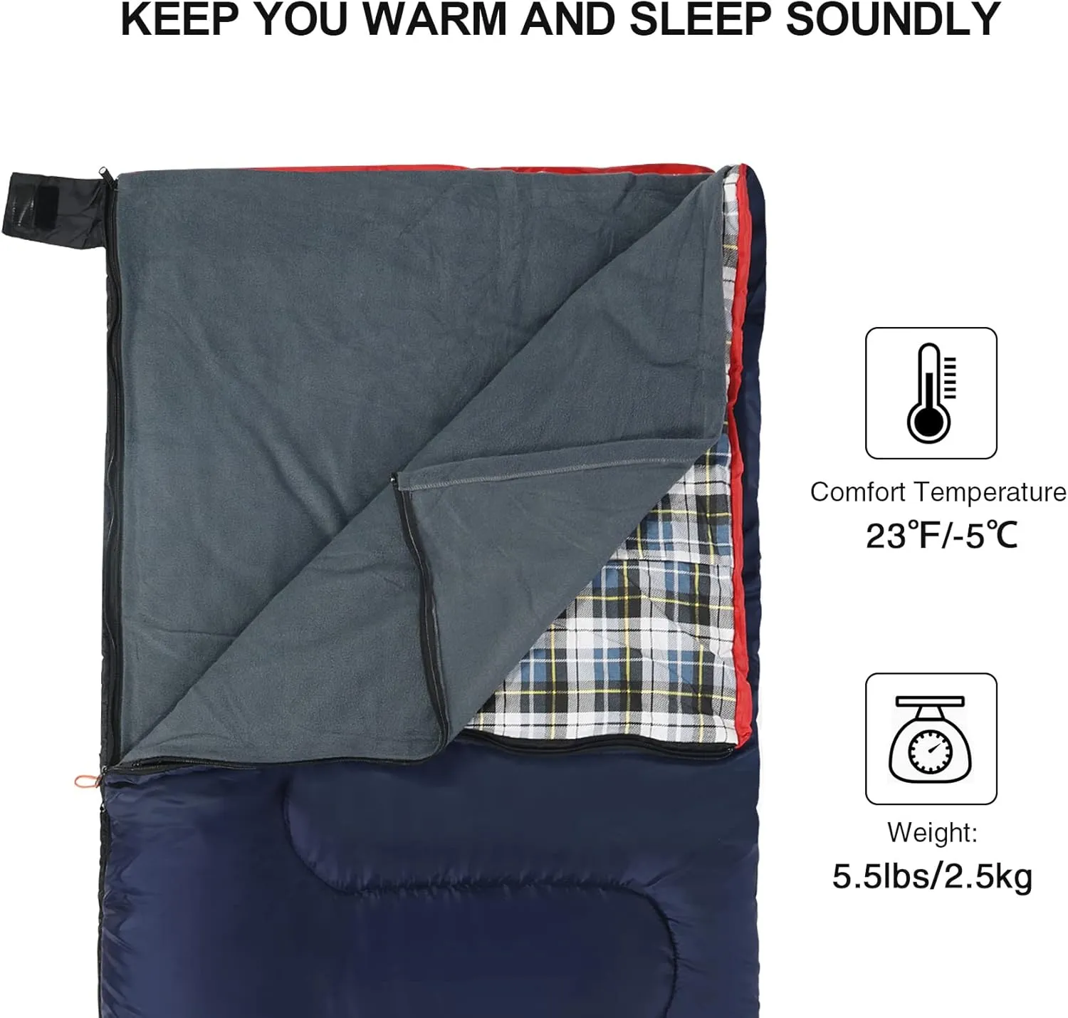 REDCAMP Cotton Flannel Sleeping Bag for Camping Backpacking, Adults Cold Weather Envelope Sleeping Bags with 2/3/4lbs Filling