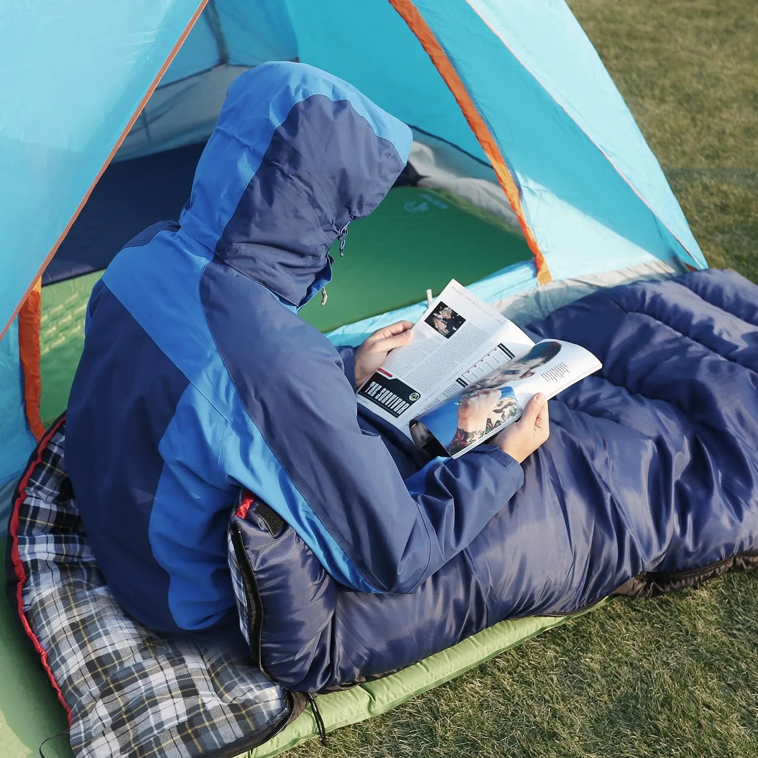 REDCAMP Cotton Flannel Sleeping Bag for Camping Backpacking, Adults Cold Weather Envelope Sleeping Bags with 2/3/4lbs Filling