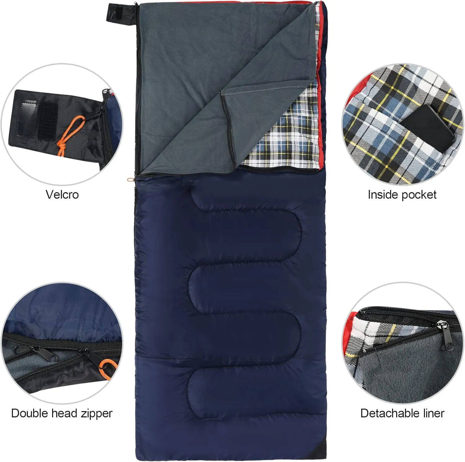 REDCAMP Cotton Flannel Sleeping Bag for Camping Backpacking, Adults Cold Weather Envelope Sleeping Bags with 2/3/4lbs Filling