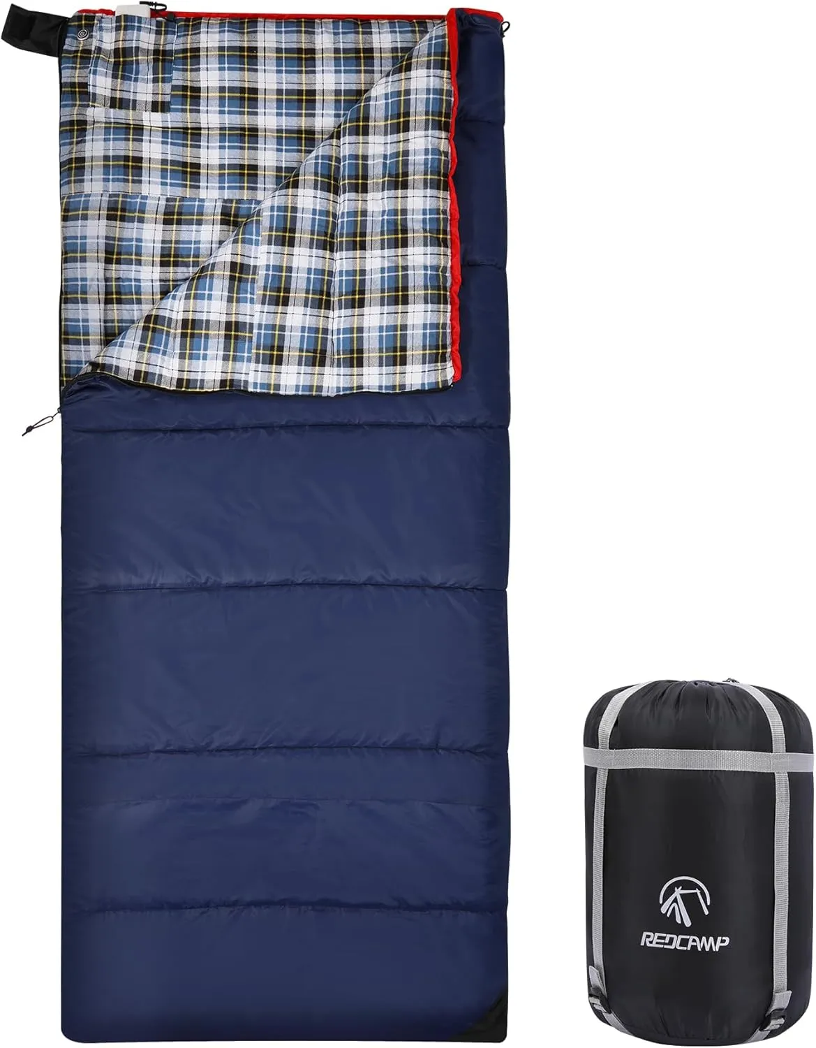 REDCAMP Cotton Flannel Sleeping Bag for Camping Backpacking, Adults Cold Weather Envelope Sleeping Bags with 2/3/4lbs Filling