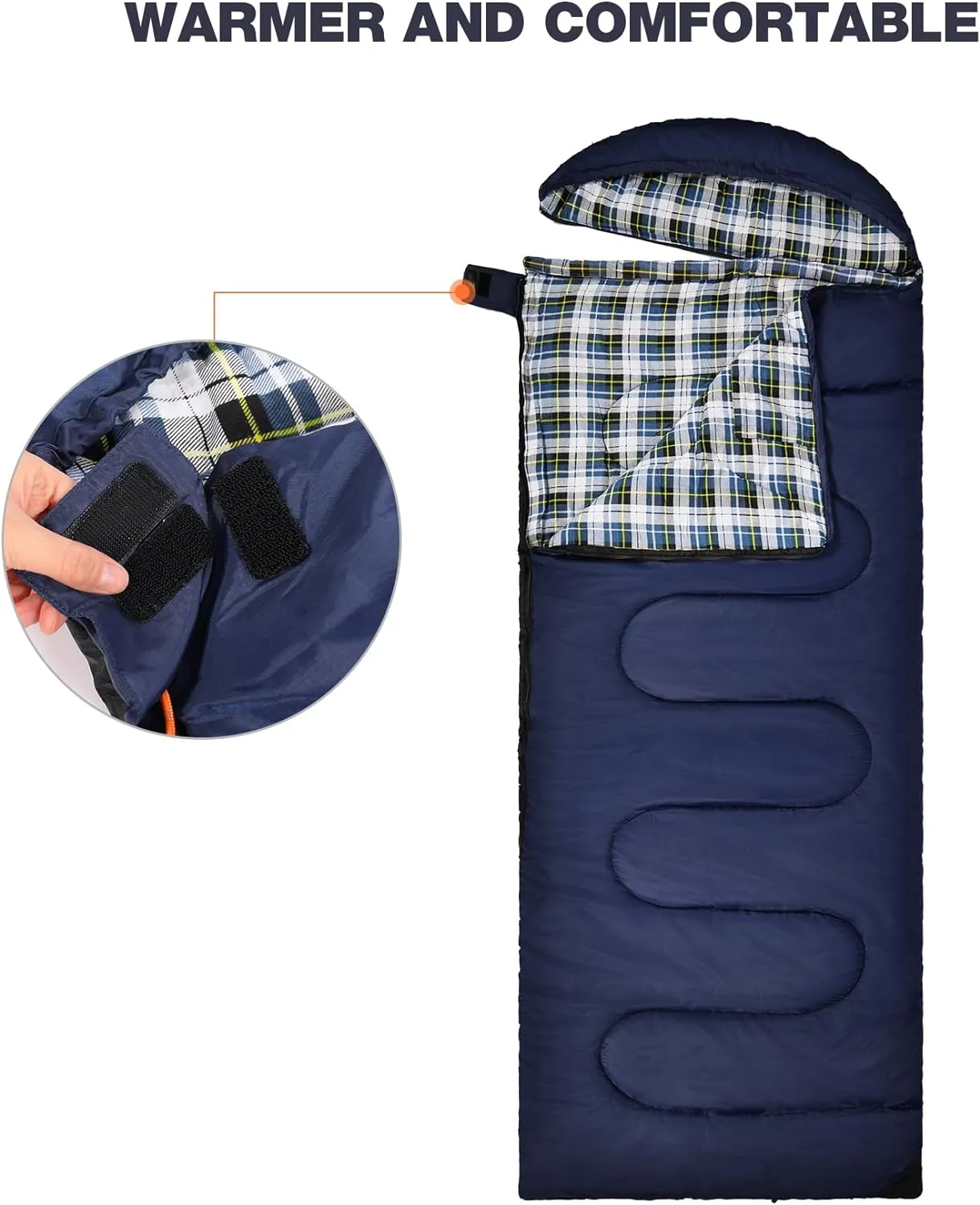 REDCAMP Flannel Sleeping Bag for Adults, Comfortable Cotton Sleeping Bags for Camping with Detachable Hood, Red/Grey/Blue