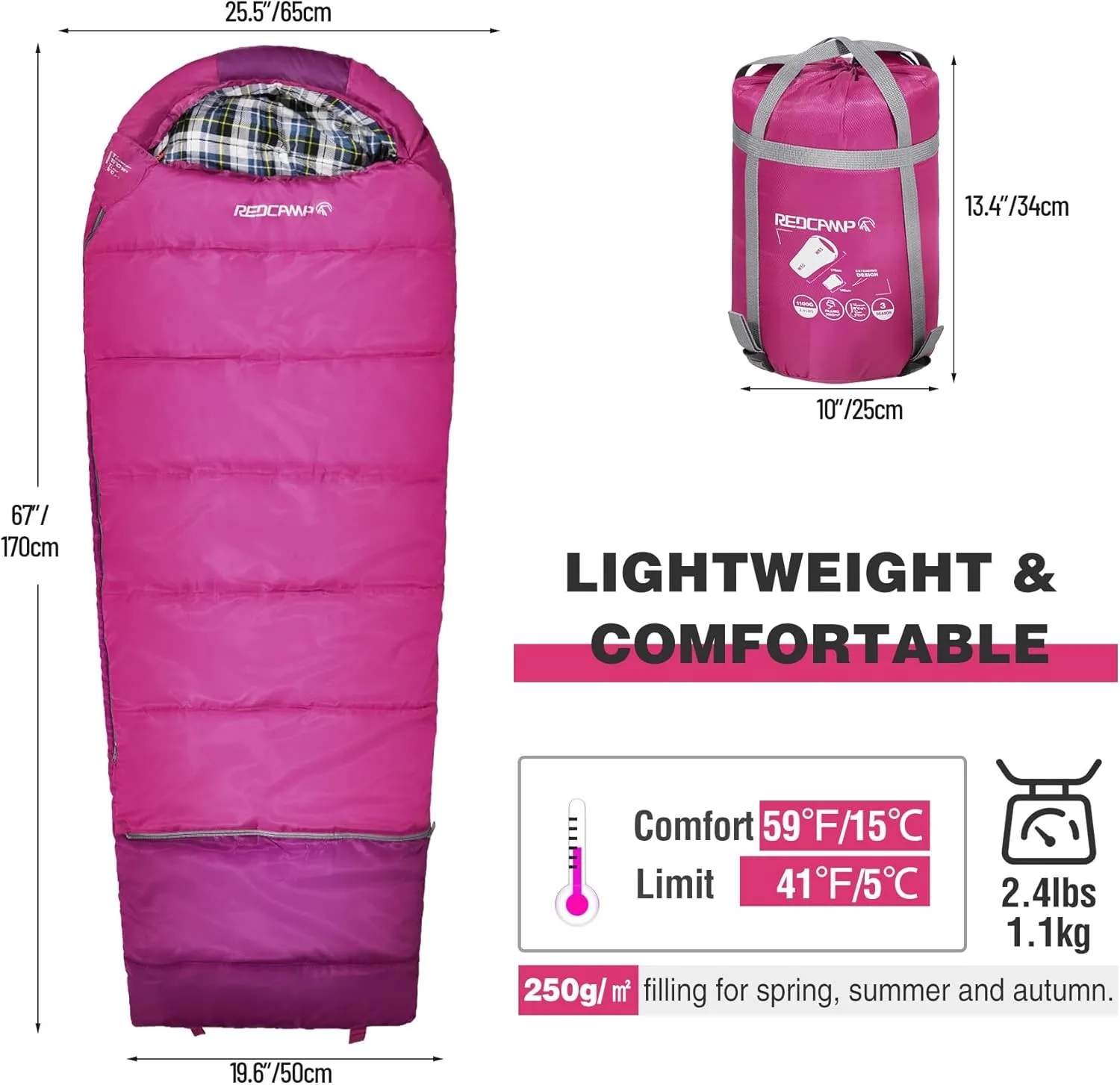 REDCAMP Kids Mummy Sleeping Bag for Camping, 3 Season Cold Weather Sleeping Bag Fit Boys,Girls & Teens, Blue/Rose Red