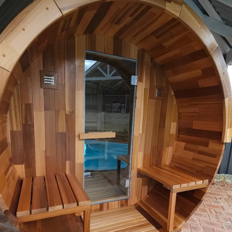 Rejuvenex - Outdoor Cedar Barrel Sauna with Porch