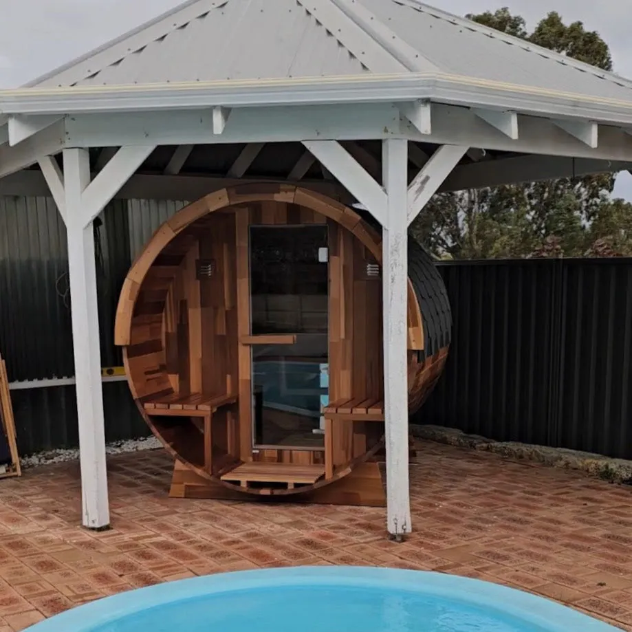 Rejuvenex - Outdoor Cedar Barrel Sauna with Porch