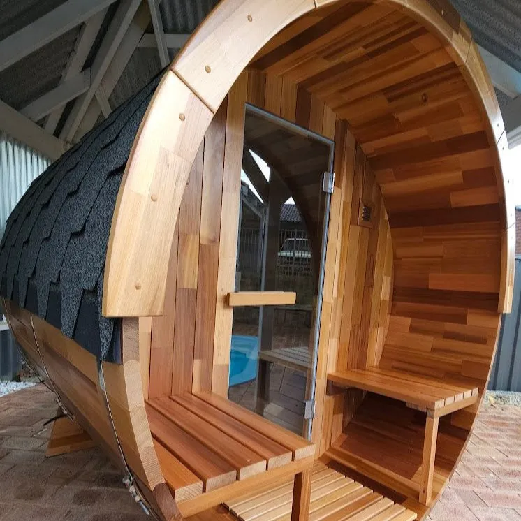 Rejuvenex - Outdoor Cedar Barrel Sauna with Porch