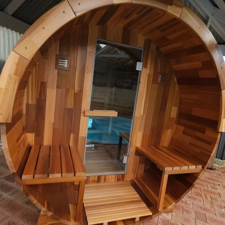 Rejuvenex - Outdoor Cedar Barrel Sauna with Porch