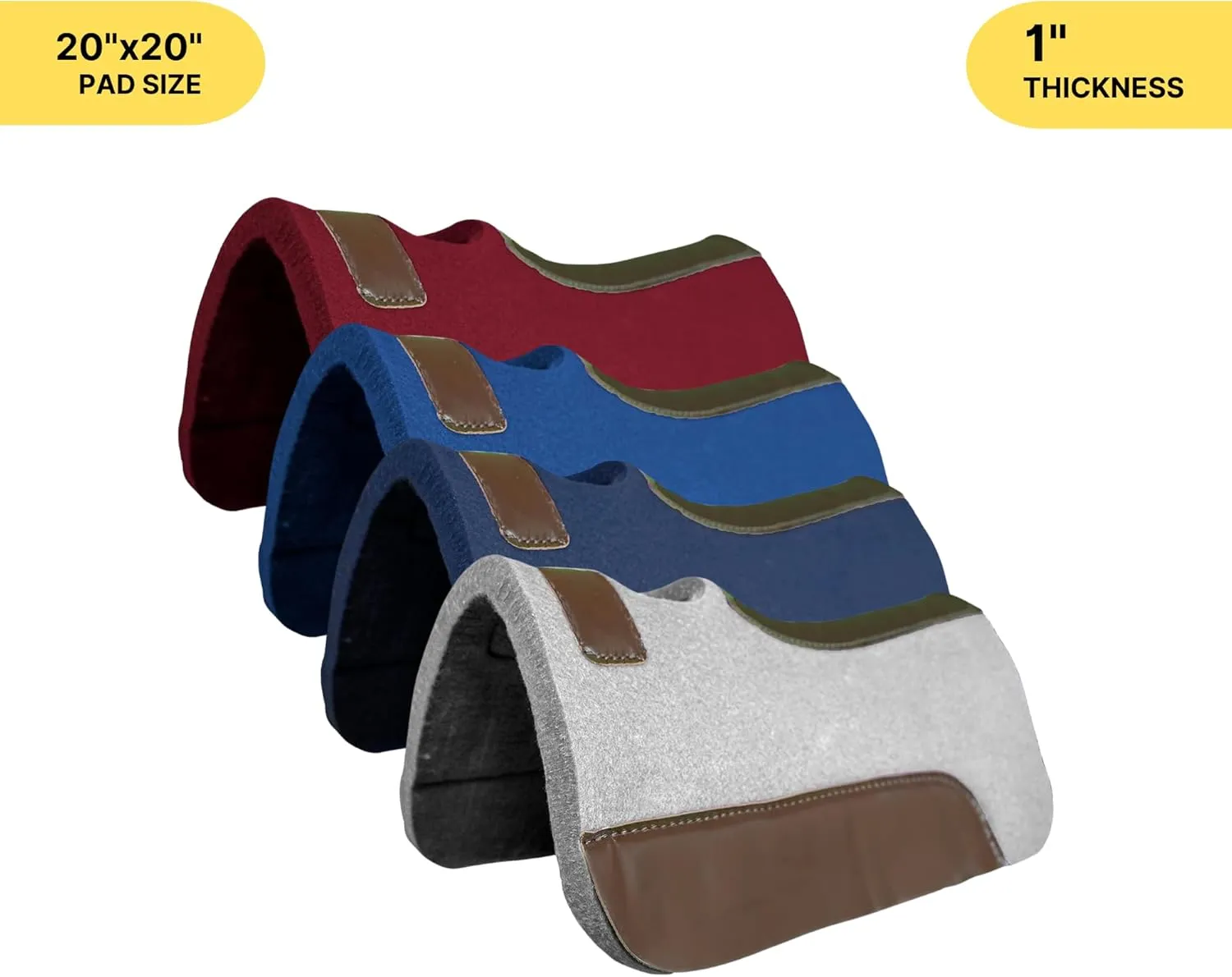 RESISTANCE 20” x 20” Synthetic Felt Performance Miniature Saddle Pad with Wear Leathers for Horse Saddle Available in 1" Thickness