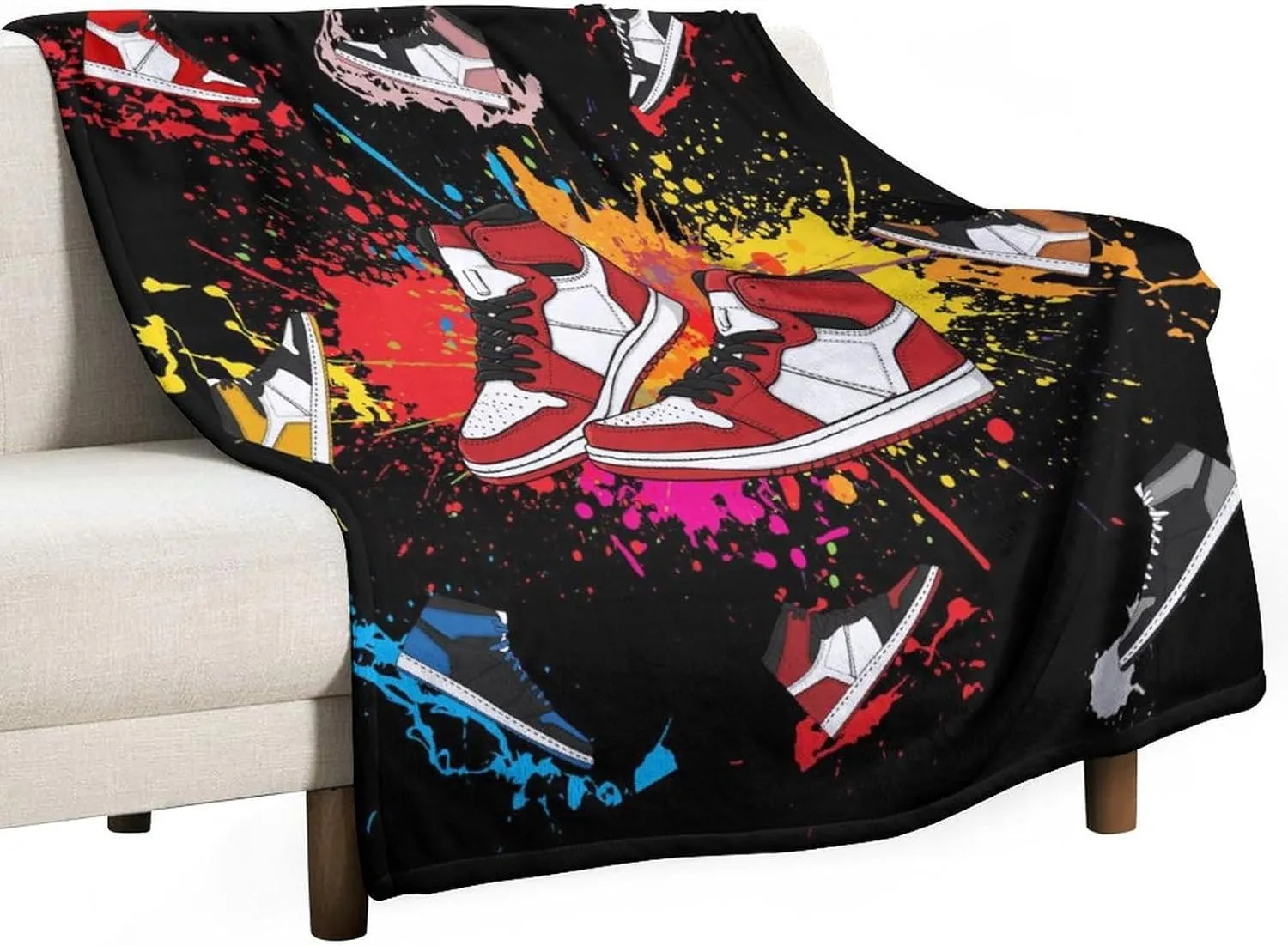 Retro Basketball Shoes Blanket Sneaker Blankets Flannel Fleece Cozy Warm Sports Shoes Blanket Decorative for Couch Sofa Chair Bed Living Room 60 x 80 Inche