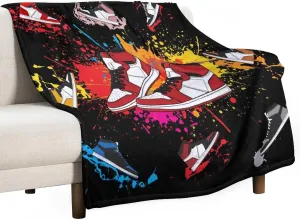 Retro Basketball Shoes Blanket Sneaker Blankets Flannel Fleece Cozy Warm Sports Shoes Blanket Decorative for Couch Sofa Chair Bed Living Room 60 x 80 Inche