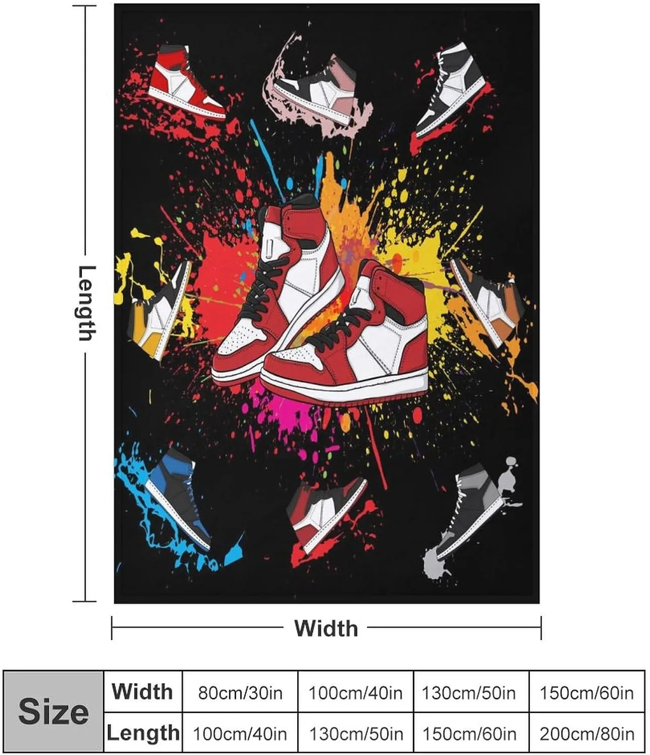 Retro Basketball Shoes Blanket Sneaker Blankets Flannel Fleece Cozy Warm Sports Shoes Blanket Decorative for Couch Sofa Chair Bed Living Room 60 x 80 Inche