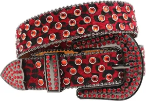 Rhinestone Belt Leopard Print Bling Belts For Women Luxury BB Y2K Cowgirl Belts for Jeans, Festival Gifts Belt