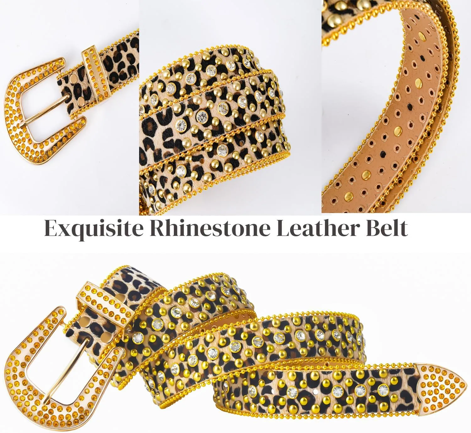 Rhinestone Belt Leopard Print Bling Belts For Women Luxury BB Y2K Cowgirl Belts for Jeans, Festival Gifts Belt
