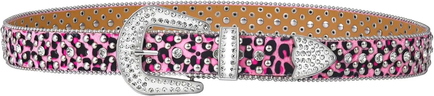 Rhinestone Belt Leopard Print Bling Belts For Women Luxury BB Y2K Cowgirl Belts for Jeans, Festival Gifts Belt