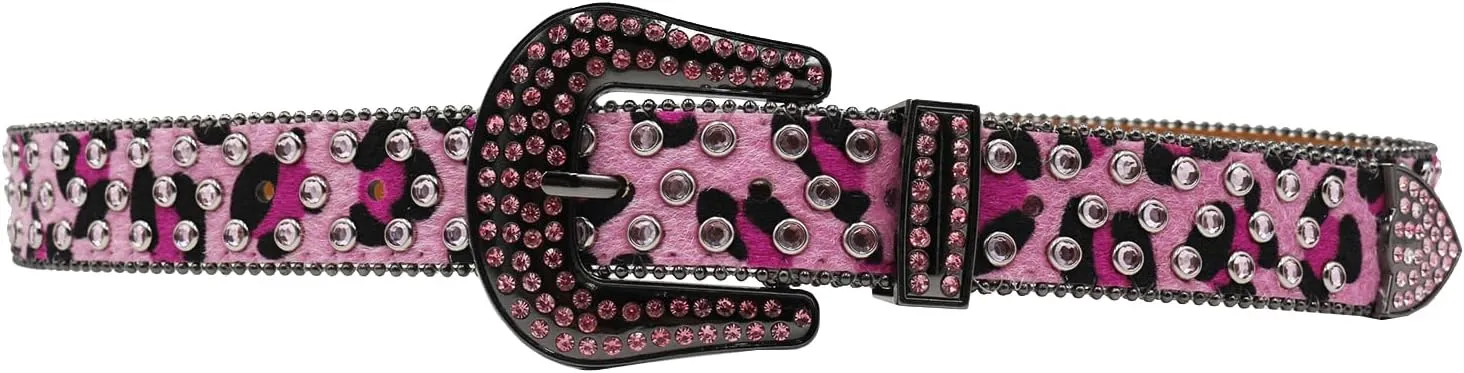 Rhinestone Belt Leopard Print Bling Belts For Women Luxury BB Y2K Cowgirl Belts for Jeans, Festival Gifts Belt
