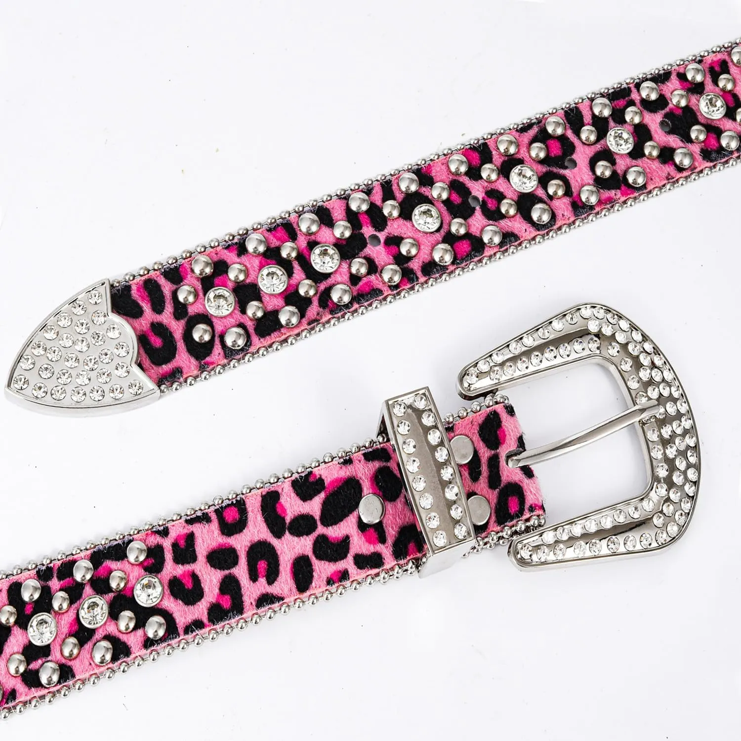 Rhinestone Belt Leopard Print Bling Belts For Women Luxury BB Y2K Cowgirl Belts for Jeans, Festival Gifts Belt