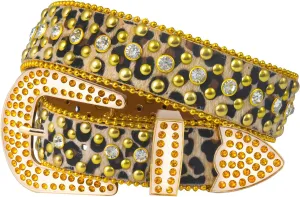 Rhinestone Belt Leopard Print Bling Belts For Women Luxury BB Y2K Cowgirl Belts for Jeans, Festival Gifts Belt