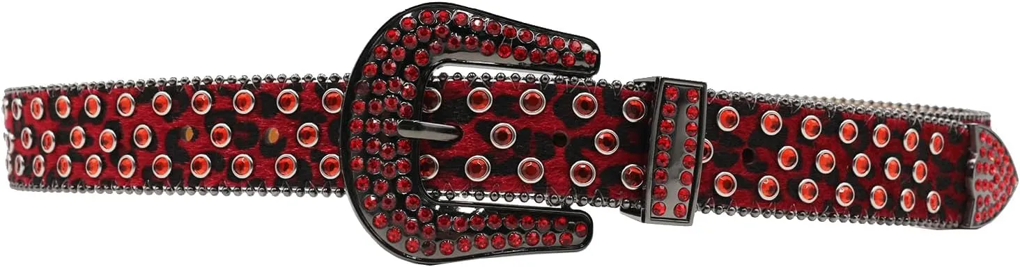 Rhinestone Belt Leopard Print Bling Belts For Women Luxury BB Y2K Cowgirl Belts for Jeans, Festival Gifts Belt