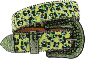 Rhinestone Belt Leopard Print Bling Belts For Women Luxury BB Y2K Cowgirl Belts for Jeans, Festival Gifts Belt