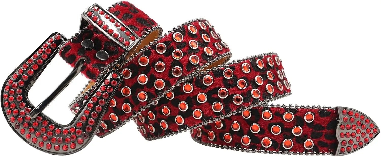 Rhinestone Belt Leopard Print Bling Belts For Women Luxury BB Y2K Cowgirl Belts for Jeans, Festival Gifts Belt