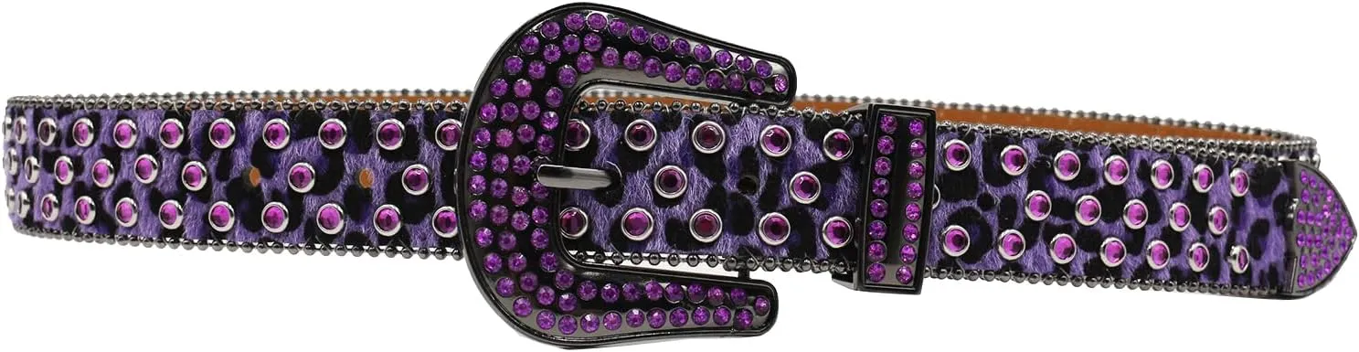 Rhinestone Belt Leopard Print Bling Belts For Women Luxury BB Y2K Cowgirl Belts for Jeans, Festival Gifts Belt
