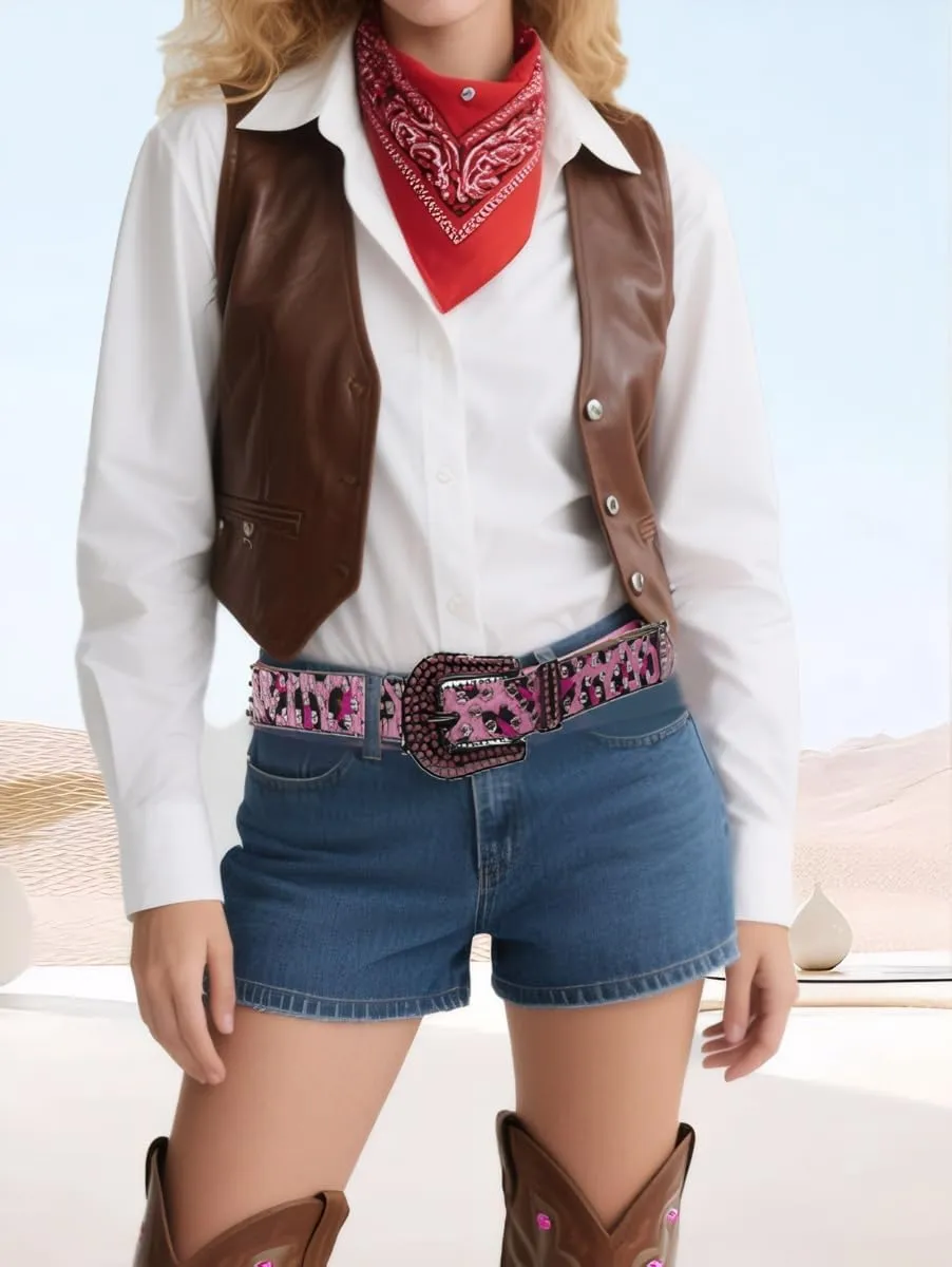Rhinestone Belt Leopard Print Bling Belts For Women Luxury BB Y2K Cowgirl Belts for Jeans, Festival Gifts Belt