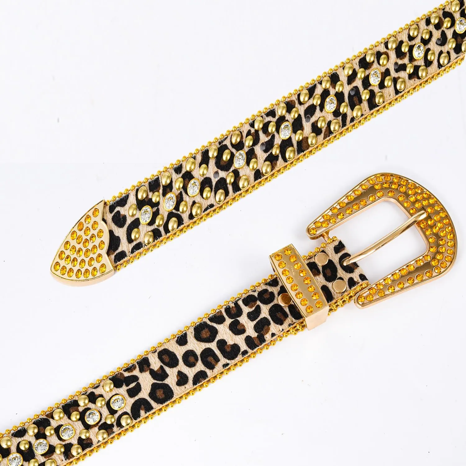 Rhinestone Belt Leopard Print Bling Belts For Women Luxury BB Y2K Cowgirl Belts for Jeans, Festival Gifts Belt