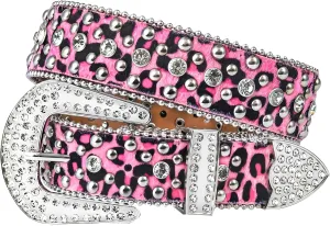 Rhinestone Belt Leopard Print Bling Belts For Women Luxury BB Y2K Cowgirl Belts for Jeans, Festival Gifts Belt