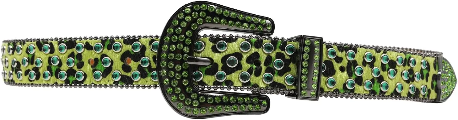 Rhinestone Belt Leopard Print Bling Belts For Women Luxury BB Y2K Cowgirl Belts for Jeans, Festival Gifts Belt