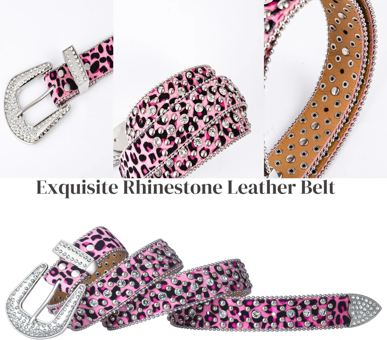 Rhinestone Belt Leopard Print Bling Belts For Women Luxury BB Y2K Cowgirl Belts for Jeans, Festival Gifts Belt