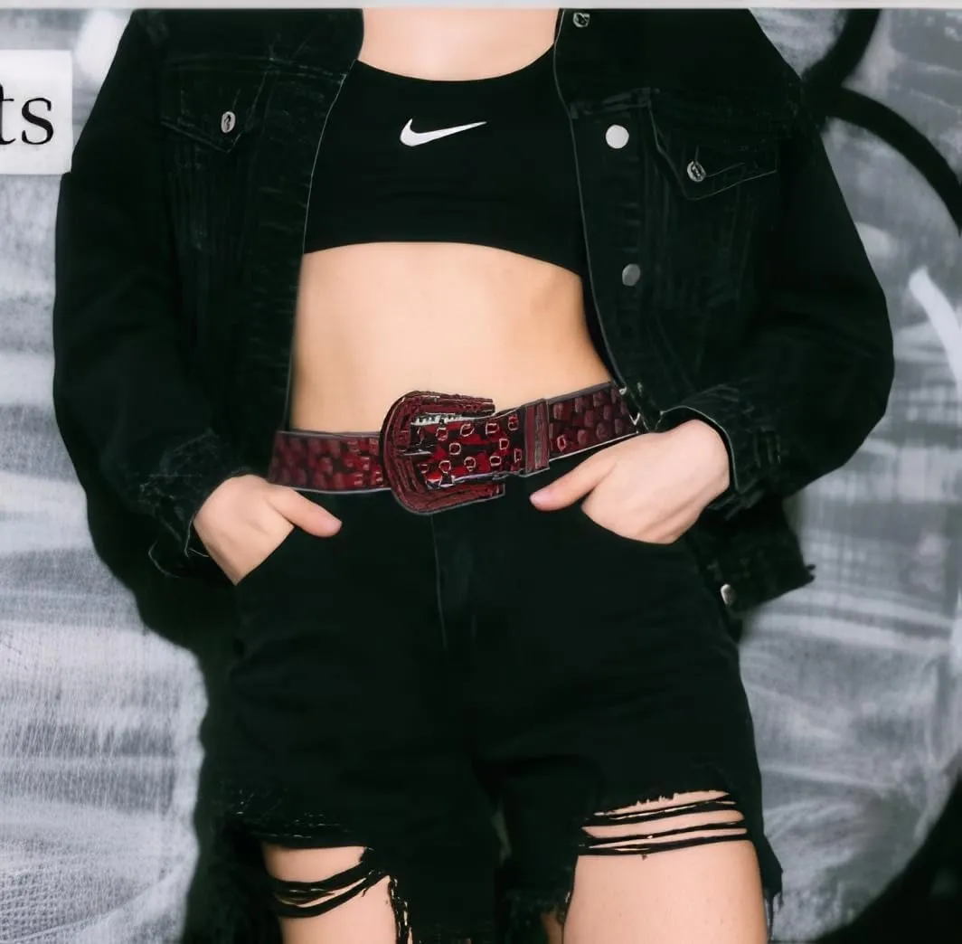 Rhinestone Belt Leopard Print Bling Belts For Women Luxury BB Y2K Cowgirl Belts for Jeans, Festival Gifts Belt