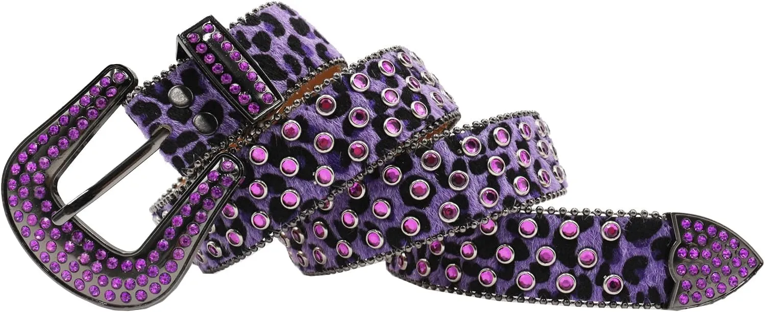 Rhinestone Belt Leopard Print Bling Belts For Women Luxury BB Y2K Cowgirl Belts for Jeans, Festival Gifts Belt