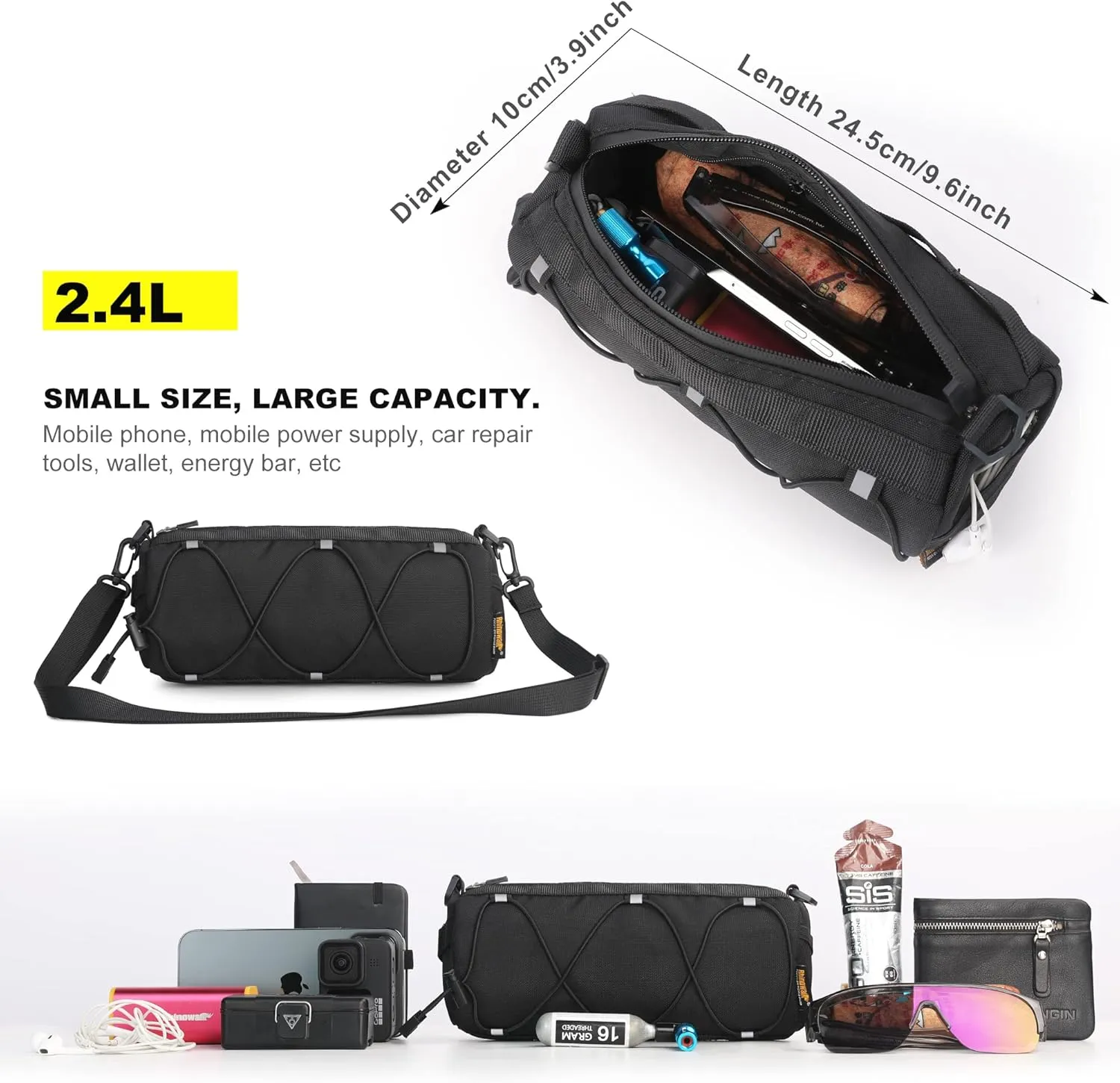 Rhinowalk Bike Handlebar Bag, Bicycle Front Bag Shoulder Bag Storage Bag with Shoulder Strap for Road Mountain Bike Cycling Travel