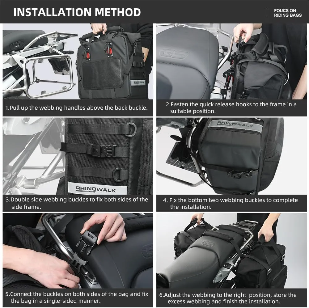 Rhinowalk Motorcycle Saddlebags - Waterproof Luggage Bags with Quick Release - 25L Fits Most Adventure and Sports Bike Racks (Black, 1 Pack)