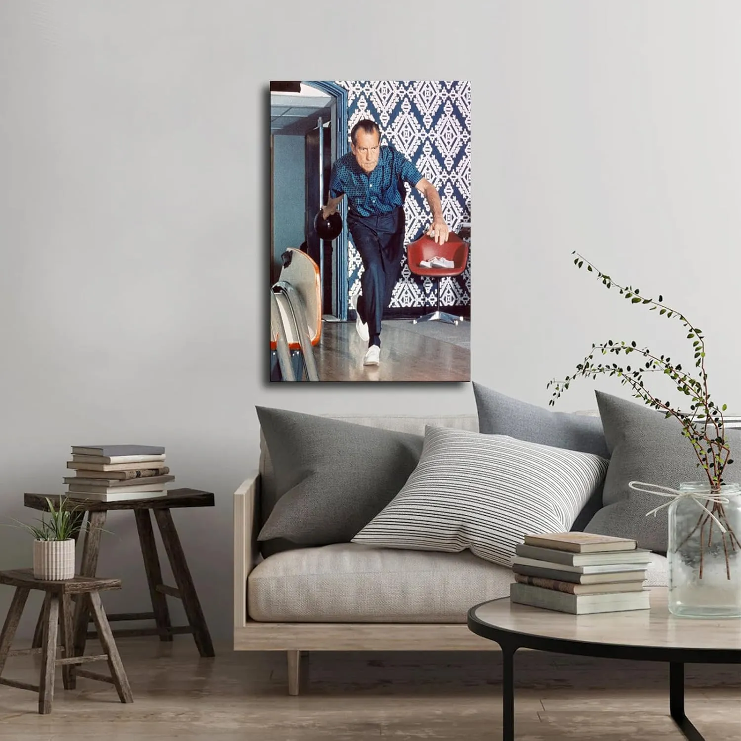 Richard Nixon Bowling Poster Canvas Print HD Picture Modern Home Living Room Kitchen Bedroom Aesthetic Wall Art Decor (20×30nch Framed)