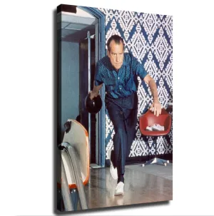 Richard Nixon Bowling Poster Canvas Print HD Picture Modern Home Living Room Kitchen Bedroom Aesthetic Wall Art Decor (20×30nch Framed)