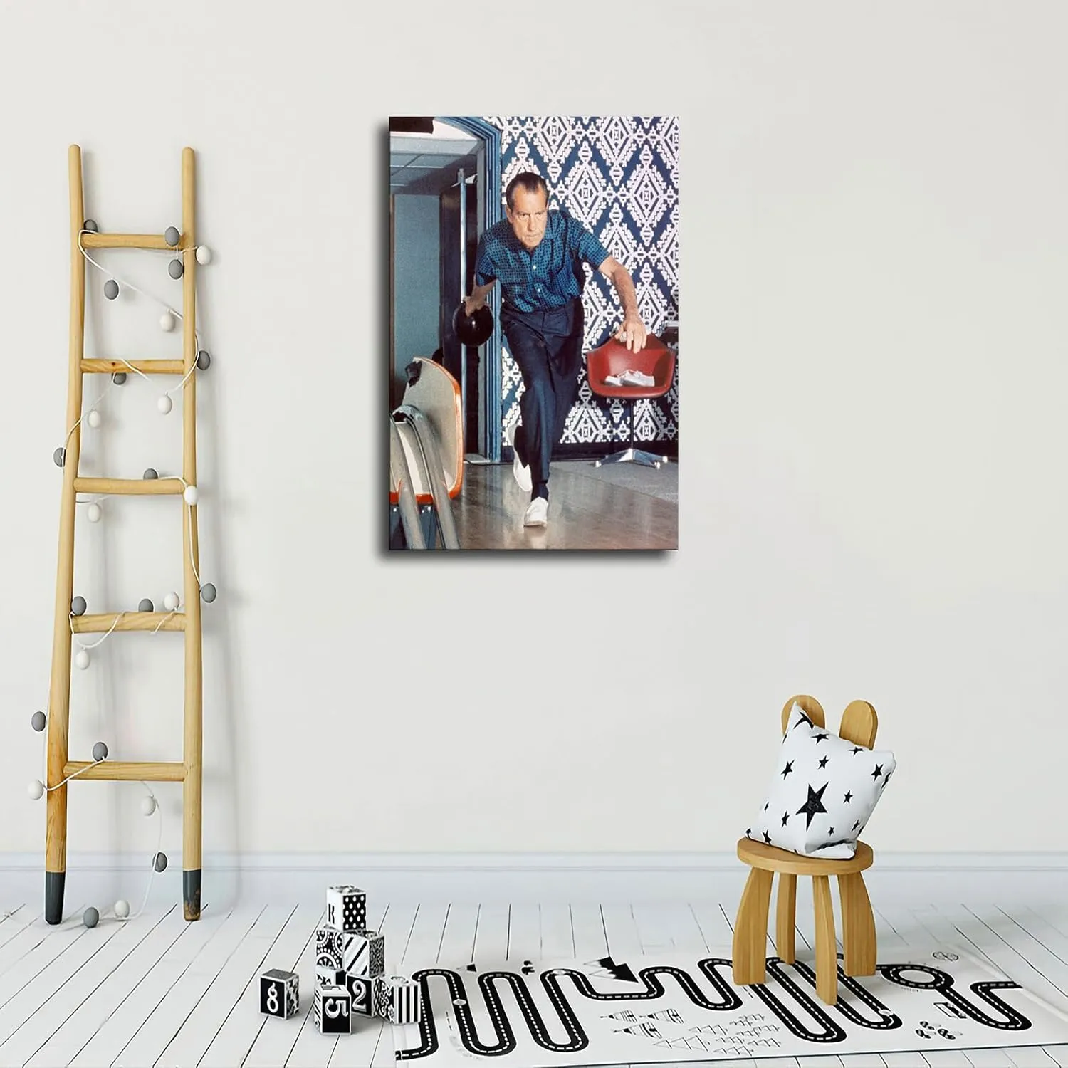 Richard Nixon Bowling Poster Canvas Print HD Picture Modern Home Living Room Kitchen Bedroom Aesthetic Wall Art Decor (20×30nch Framed)