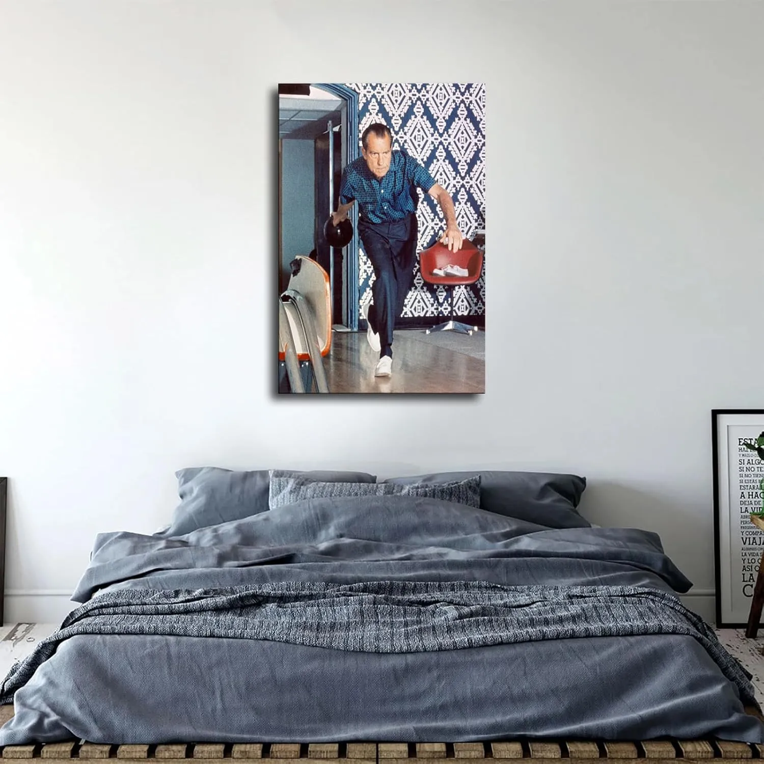 Richard Nixon Bowling Poster Canvas Print HD Picture Modern Home Living Room Kitchen Bedroom Aesthetic Wall Art Decor (20×30nch Framed)