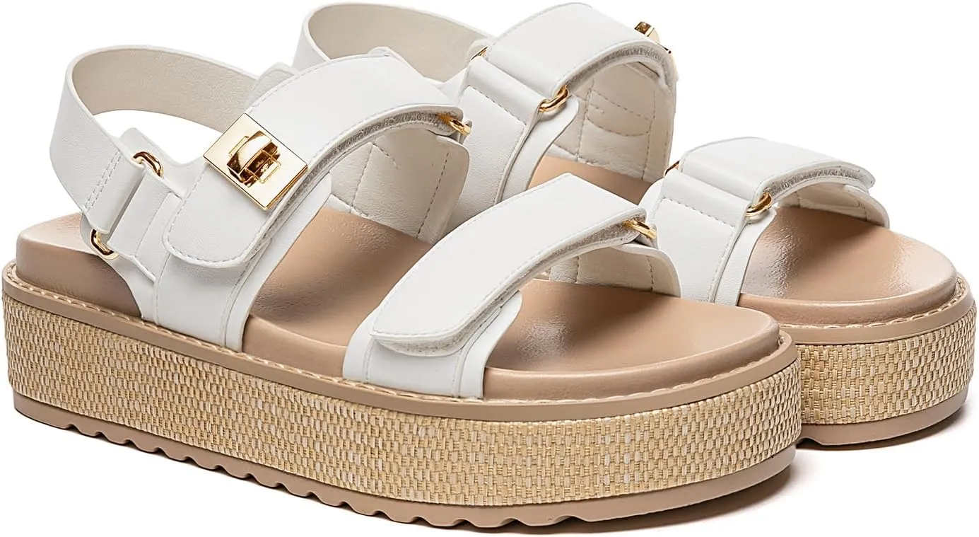 Rihero Women's Comfortable Open Toe Platform Sandals Fashion One Band Summer Dressy Flatform Sandals
