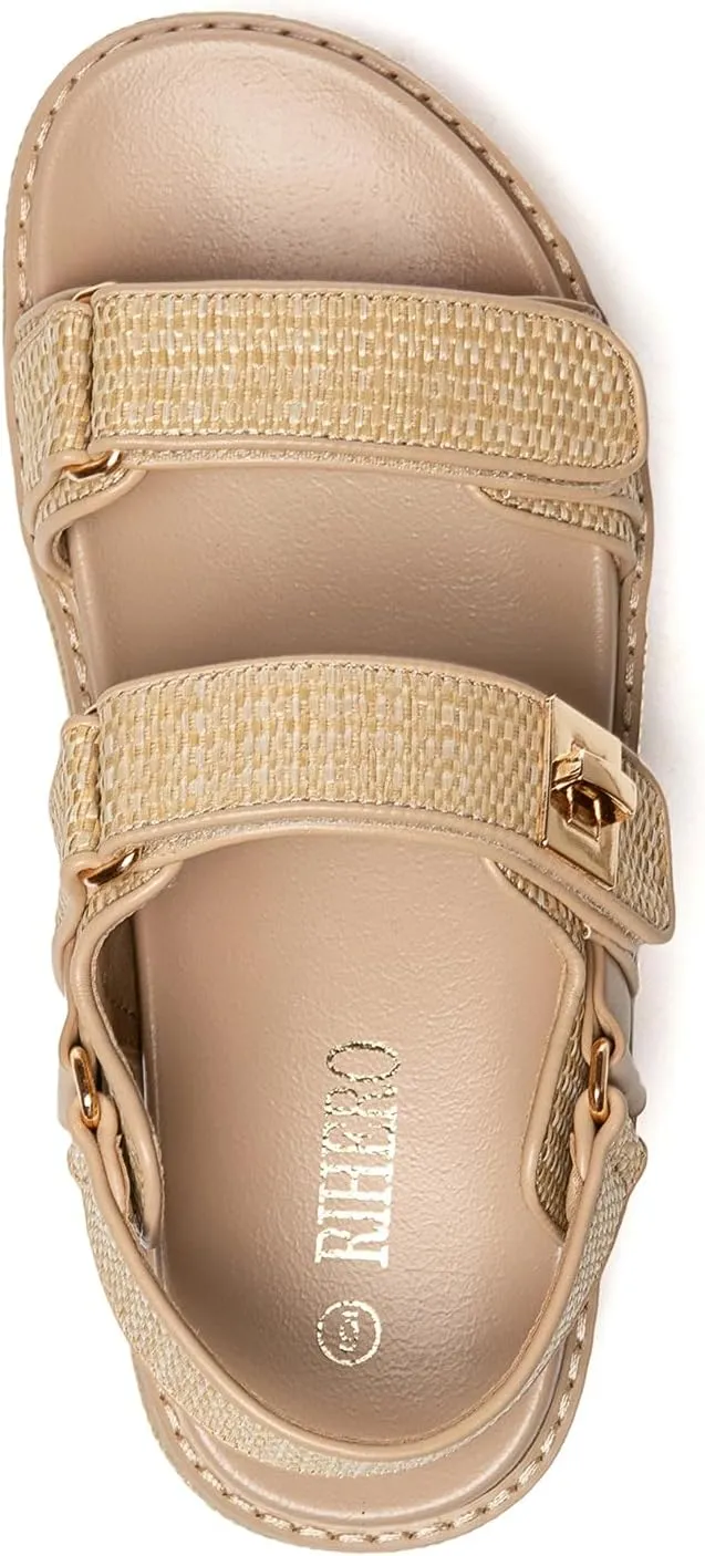 Rihero Women's Comfortable Open Toe Platform Sandals Fashion One Band Summer Dressy Flatform Sandals