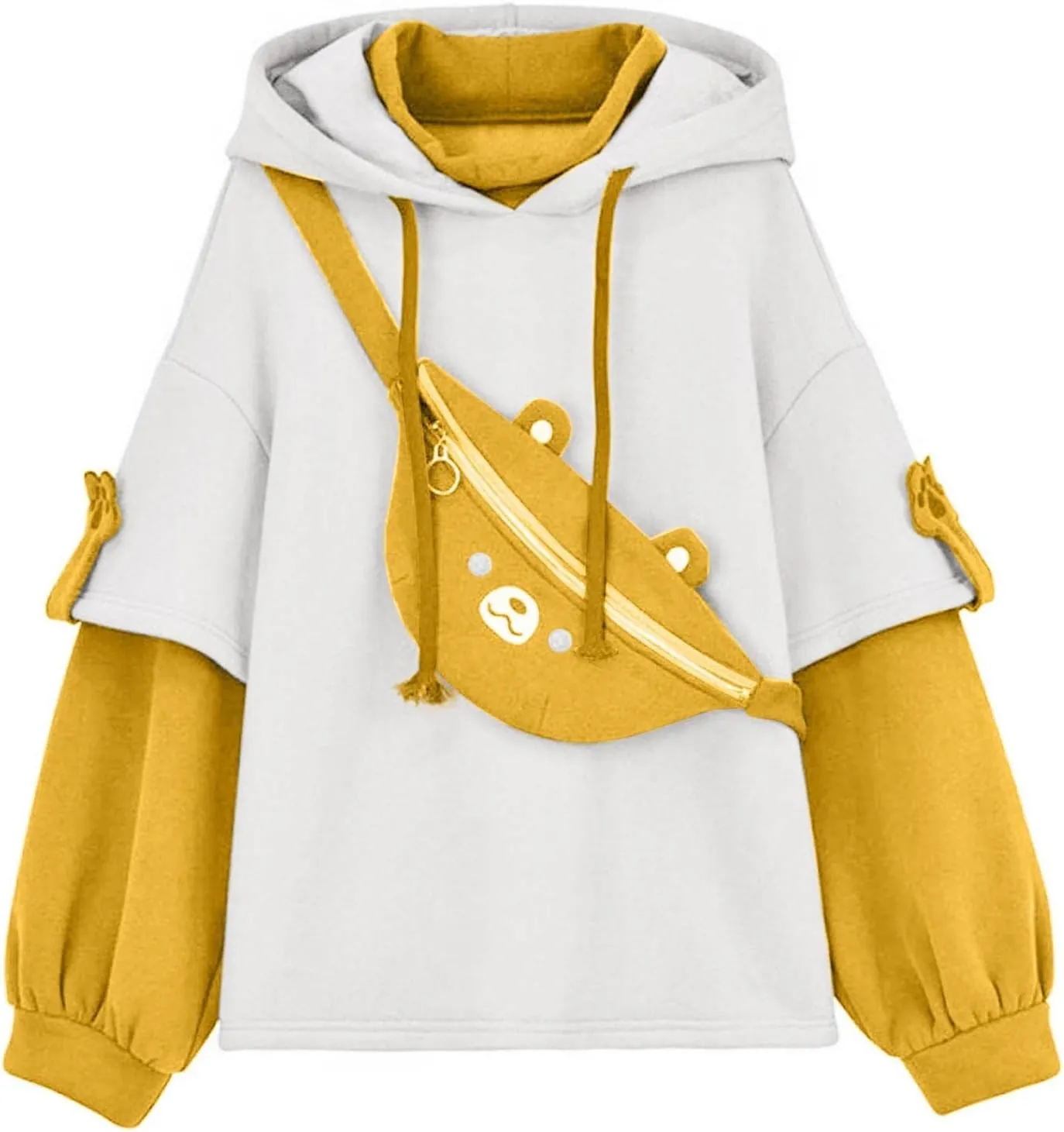 RKSTN Hoodies for Women,Cute Sweatshirt for Teen Girls Bear Hoodie Autumn Winter Plus Size Jacket Personality Bag Pullover Yellow
