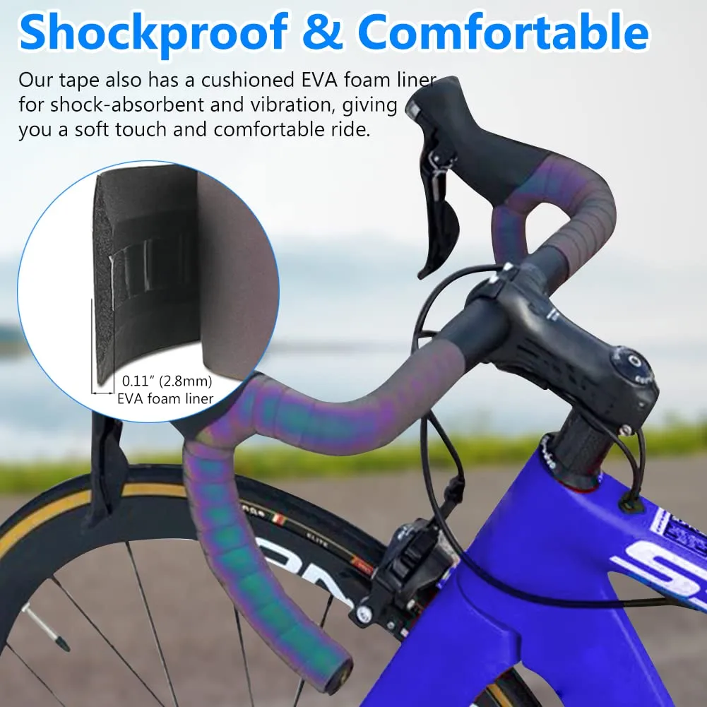Road Bike Handlebar Tape, Bicycle Bar Tape, PU Leather   EVA, Reflective Cycling Handle Grip Wrap - 2 Rolls