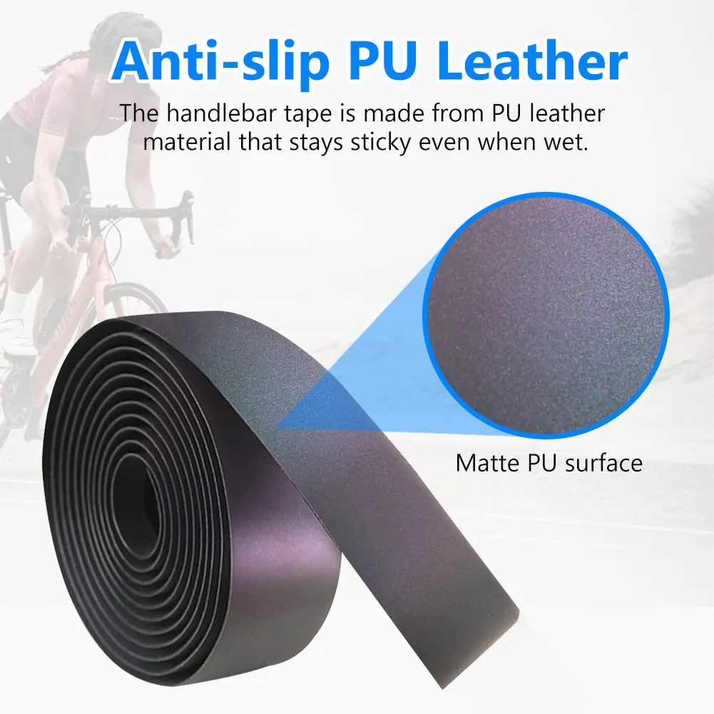 Road Bike Handlebar Tape, Bicycle Bar Tape, PU Leather   EVA, Reflective Cycling Handle Grip Wrap - 2 Rolls