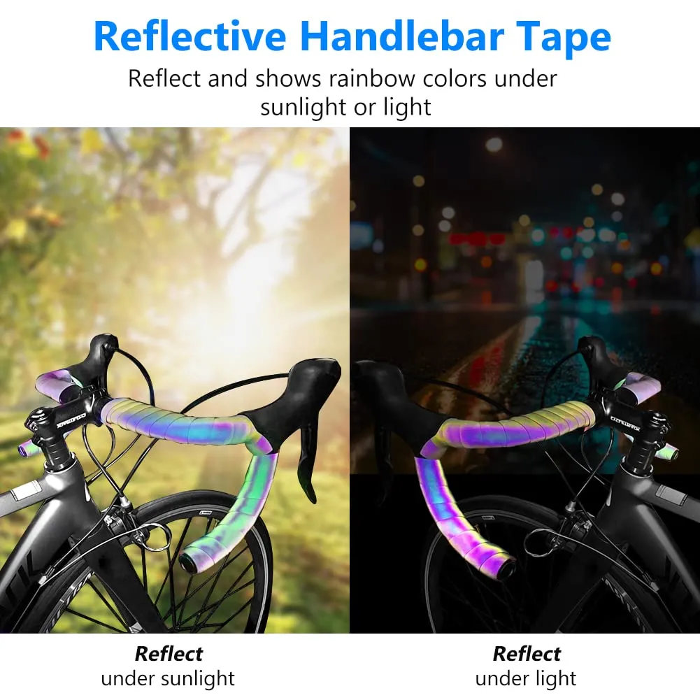 Road Bike Handlebar Tape, Bicycle Bar Tape, PU Leather   EVA, Reflective Cycling Handle Grip Wrap - 2 Rolls