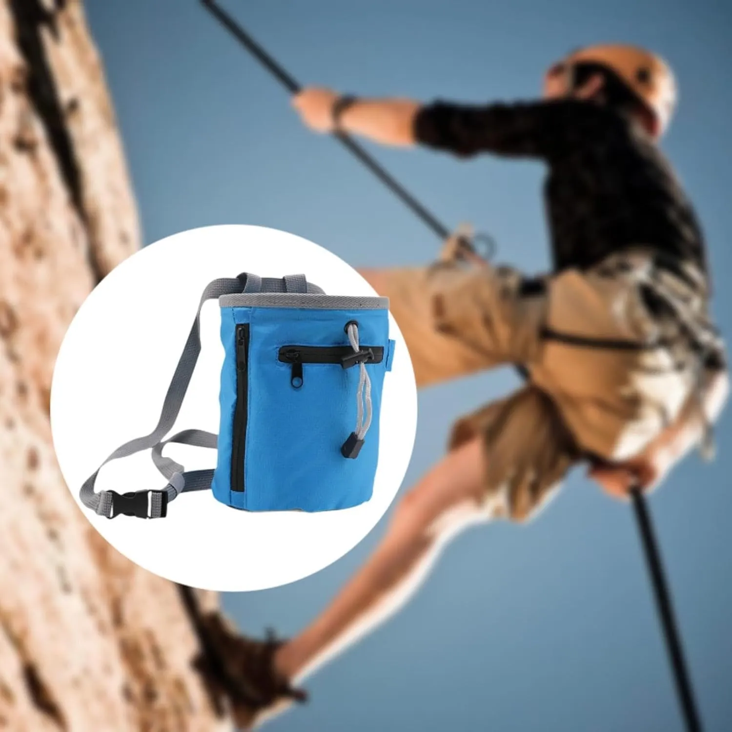 Rock Climbing Chalk Bag with Zipper Pocket Wear Resistant Storage Pouch Waist Belt for Bowling Gym Weight Lifting Bouldering