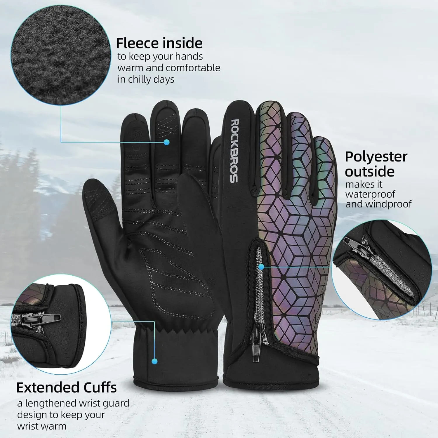 ROCKBROS Winter Cycling Gloves for Men Women Winter Fleece Full Finger Bike Gloves Touch Screen Road Mountain Bicycle Gloves