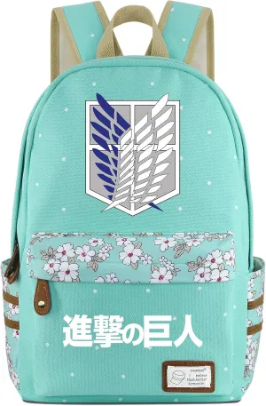 Roffatide Anime Attack on Titan Backpack Wings of Freedom Canvas Backpack Polka Dots Weekend Bag Backpack Printed Rucksack Daypacks Green